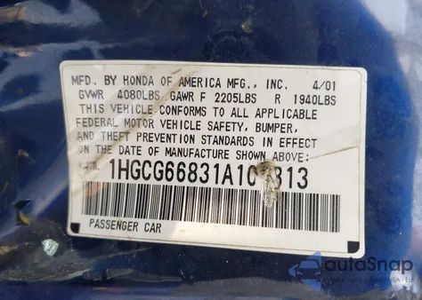 2001 Honda Accord 2.3 Ex z USA, uszkodzony, nr VIN 1HGCG66831A104813